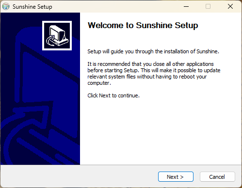 Installing Sunshine game streaming on Windows 11.