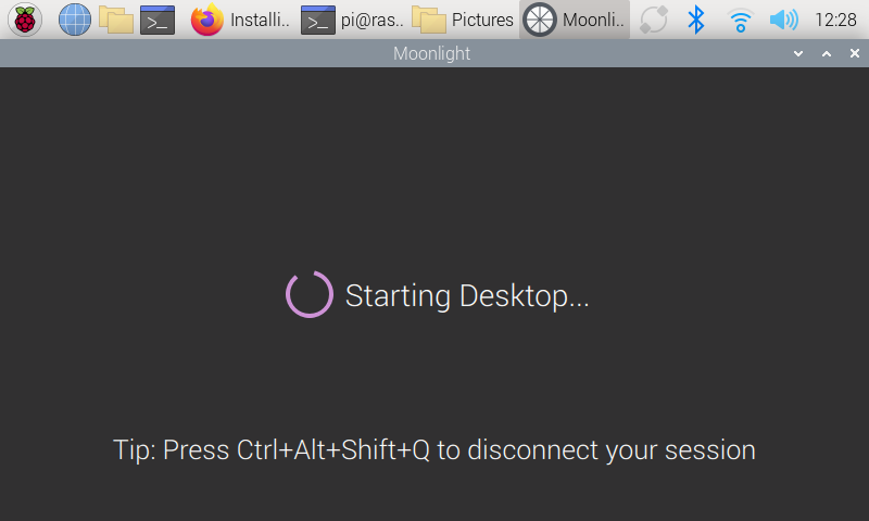 Moonlight connecting to Sunshine on a Raspberry Pi.