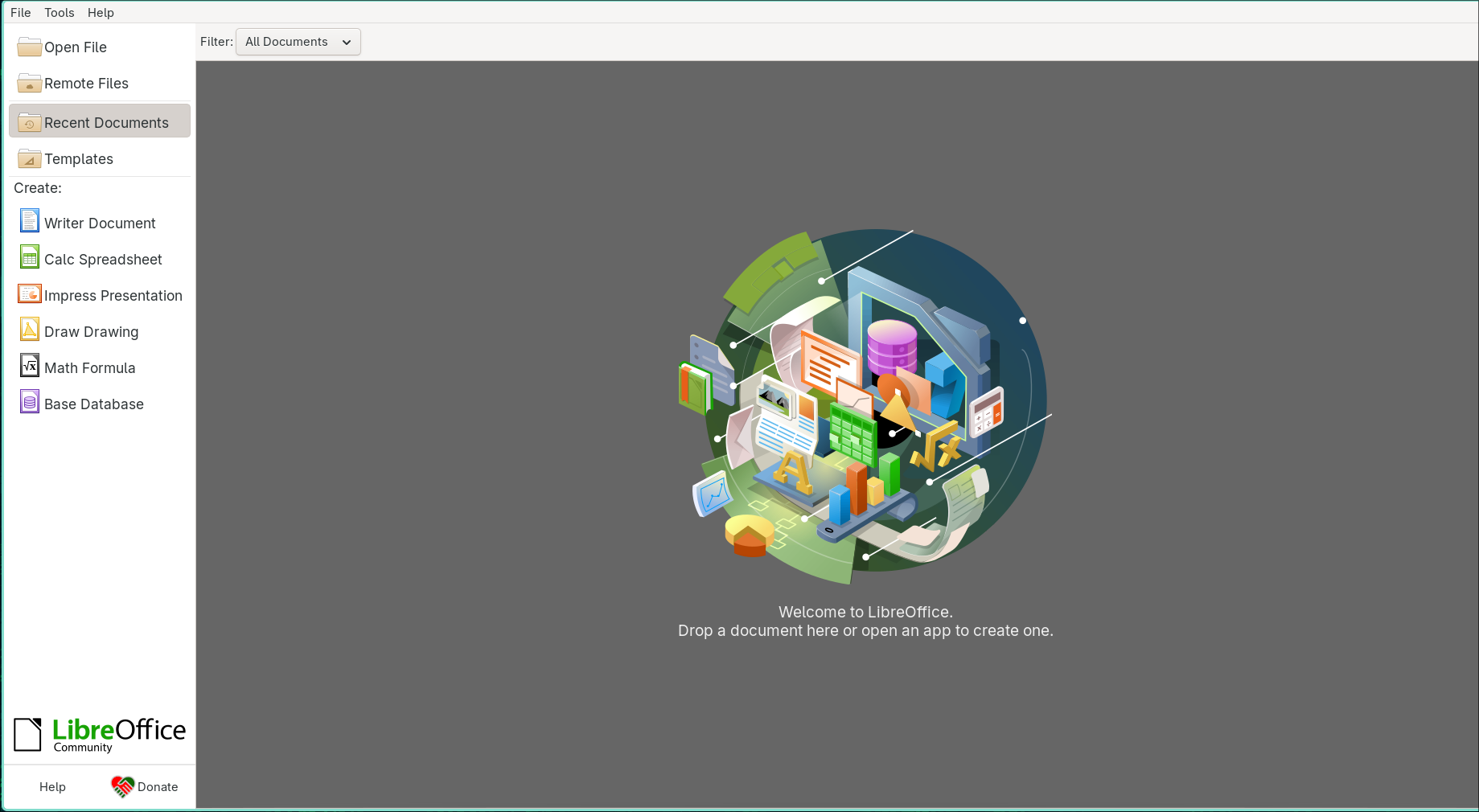 Creating a new Libre Writer document.