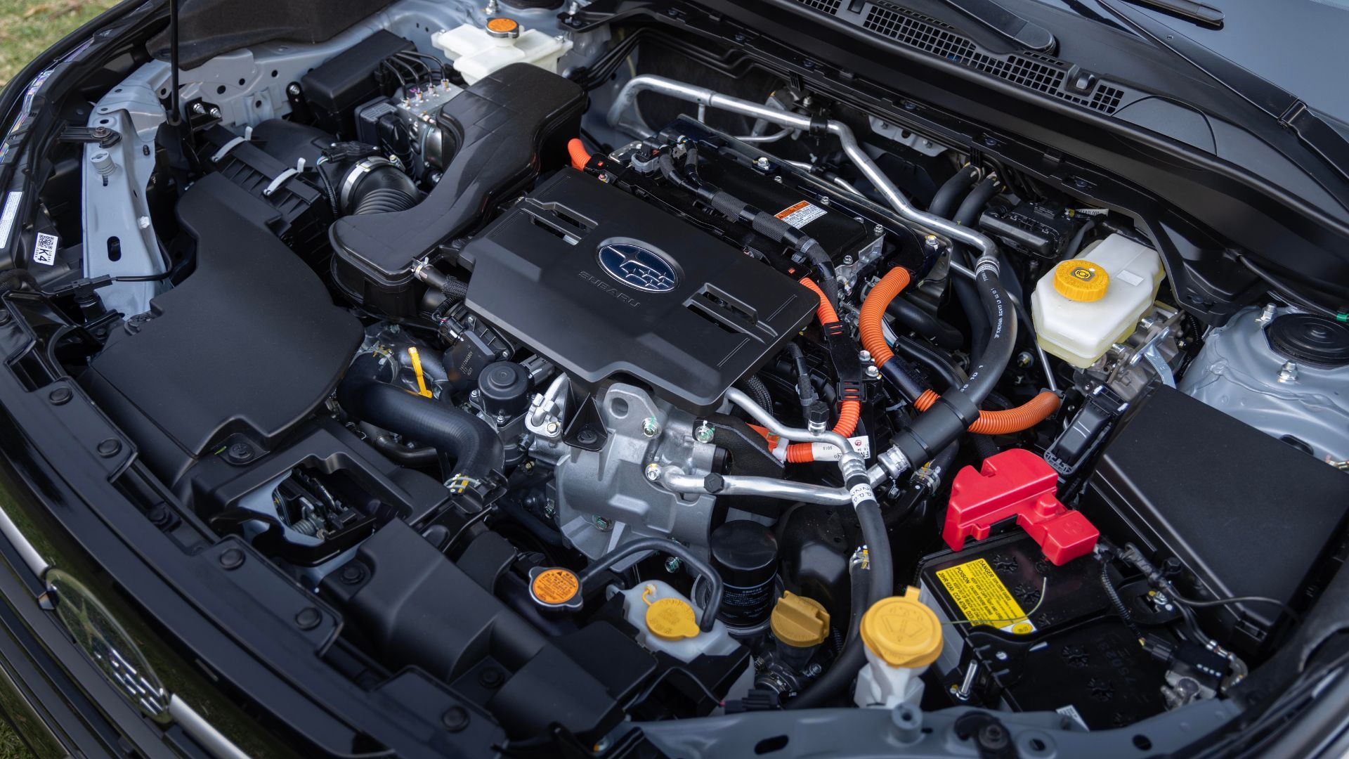 Close-up shot in the engine bay of a 2025 Subaru Forester Hybrid.