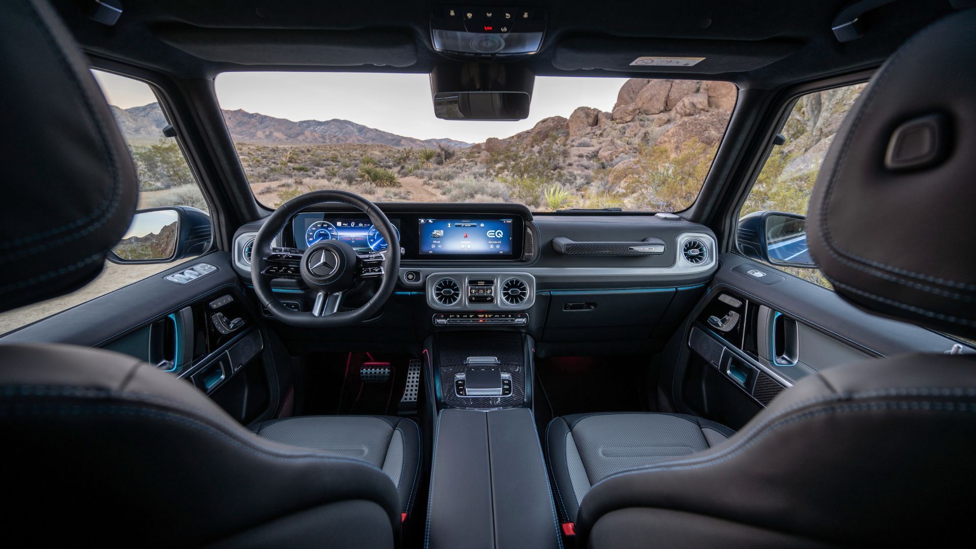 Shot of the interior of a Mercedes-Benz G580 EQ.