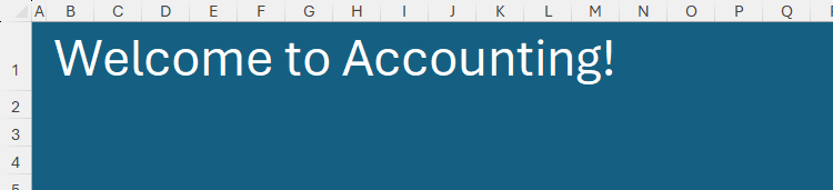 A homepage worksheet in Microsoft Excel with the title 'Welcome to Accounting!'
