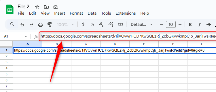Вставка ссылки на другой файл Google Таблиц в строку формул.