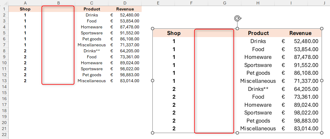 A new column is added to a dataset in Excel, and the linked picture updates to reflect this change.