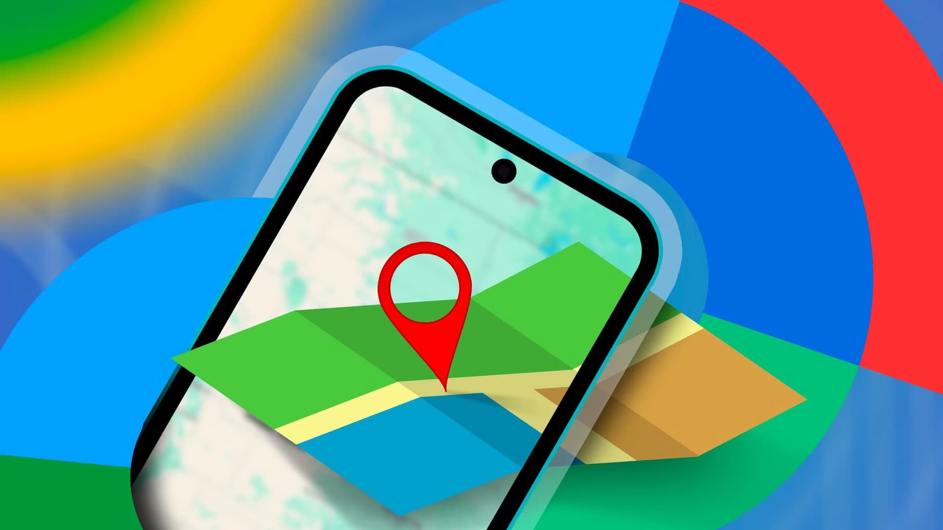 A phone with the Google Find My Device logo around it and a map with a pin coming out of the screen.