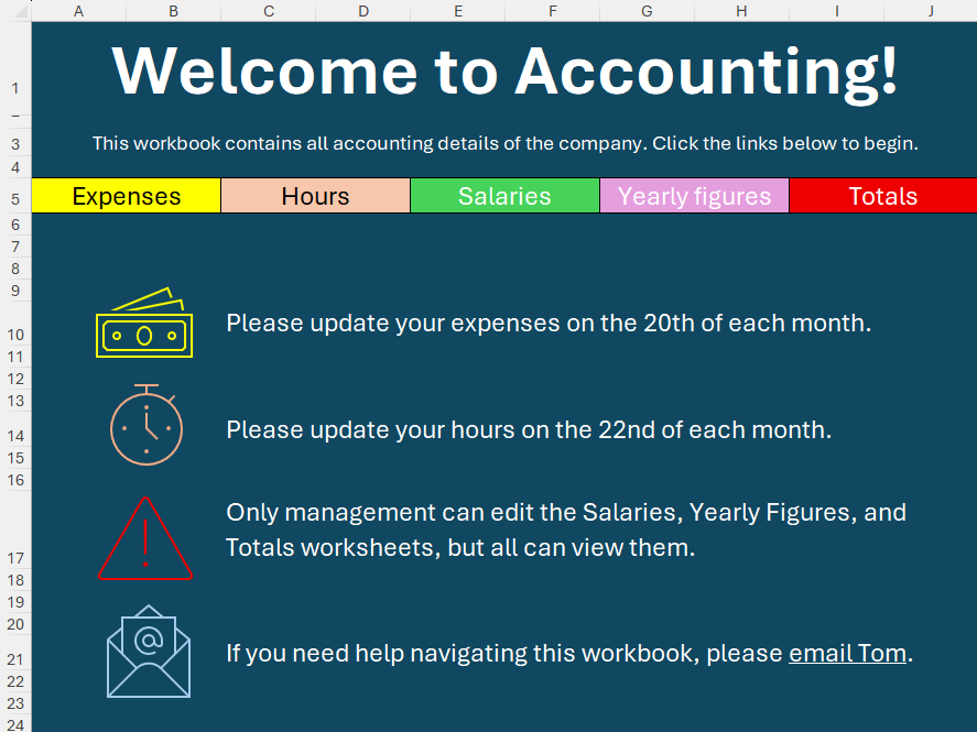 Trang tính trang chủ Excel Một trang tính trang chủ mẫu trong Excel.