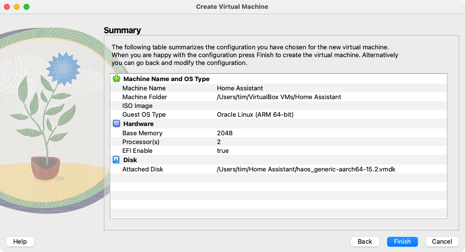 A summary of the VM in VirtualBox