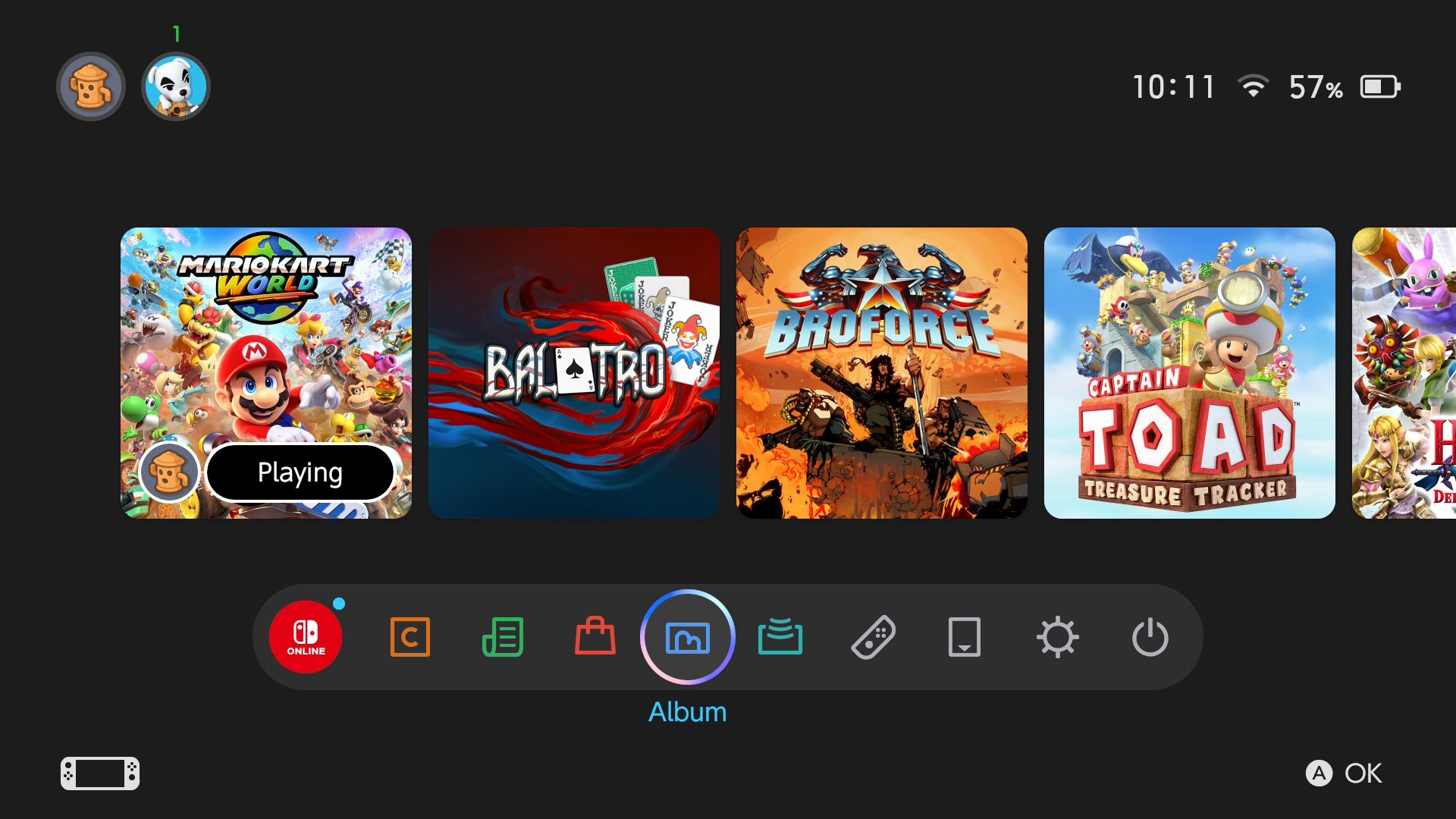 Открыть приложение «Альбом» на Nintendo Switch 2.