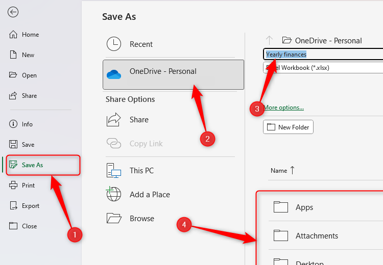 An Excel file being saved in a OneDrive folder.