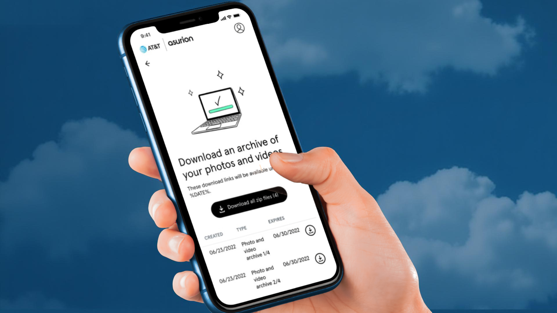 AT&T phone showing its cloud storage app.