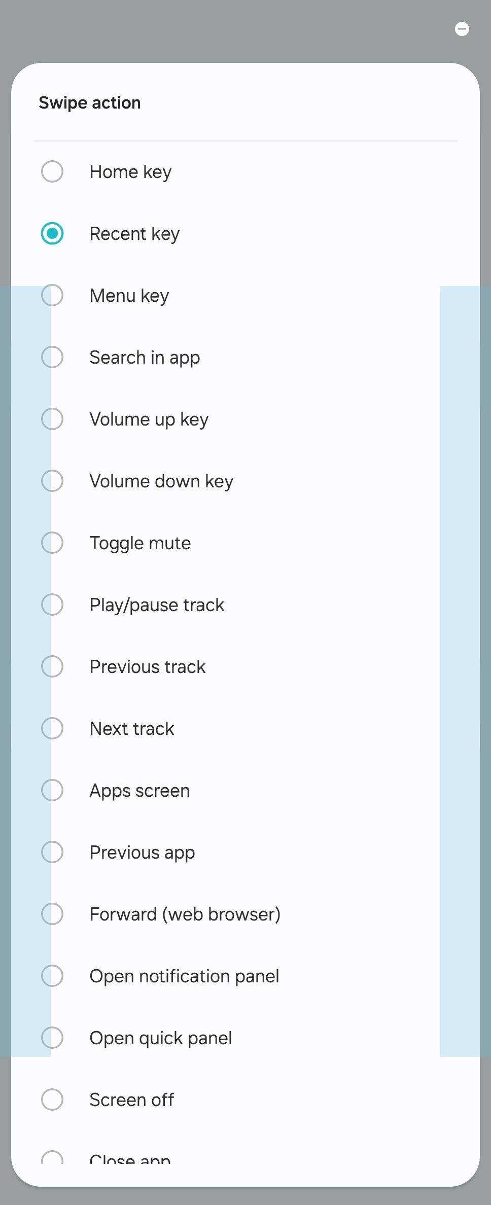 Available swipe options for One Hand Operation module in Good Lock on a Galaxy Z Fold 6.