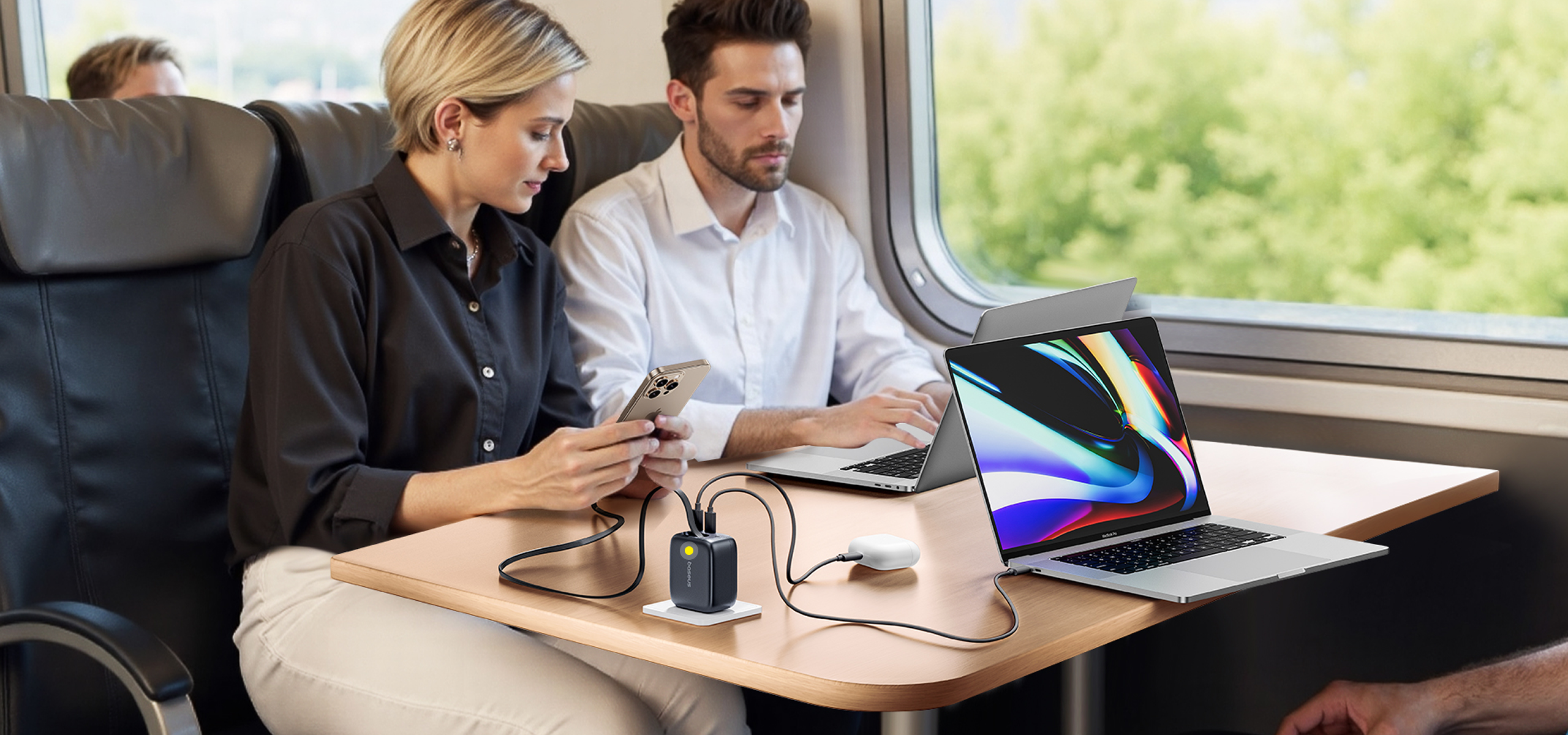 Baseus EnerCore CJ11 Fast Charger with Retractable USB-C smart power allocation.