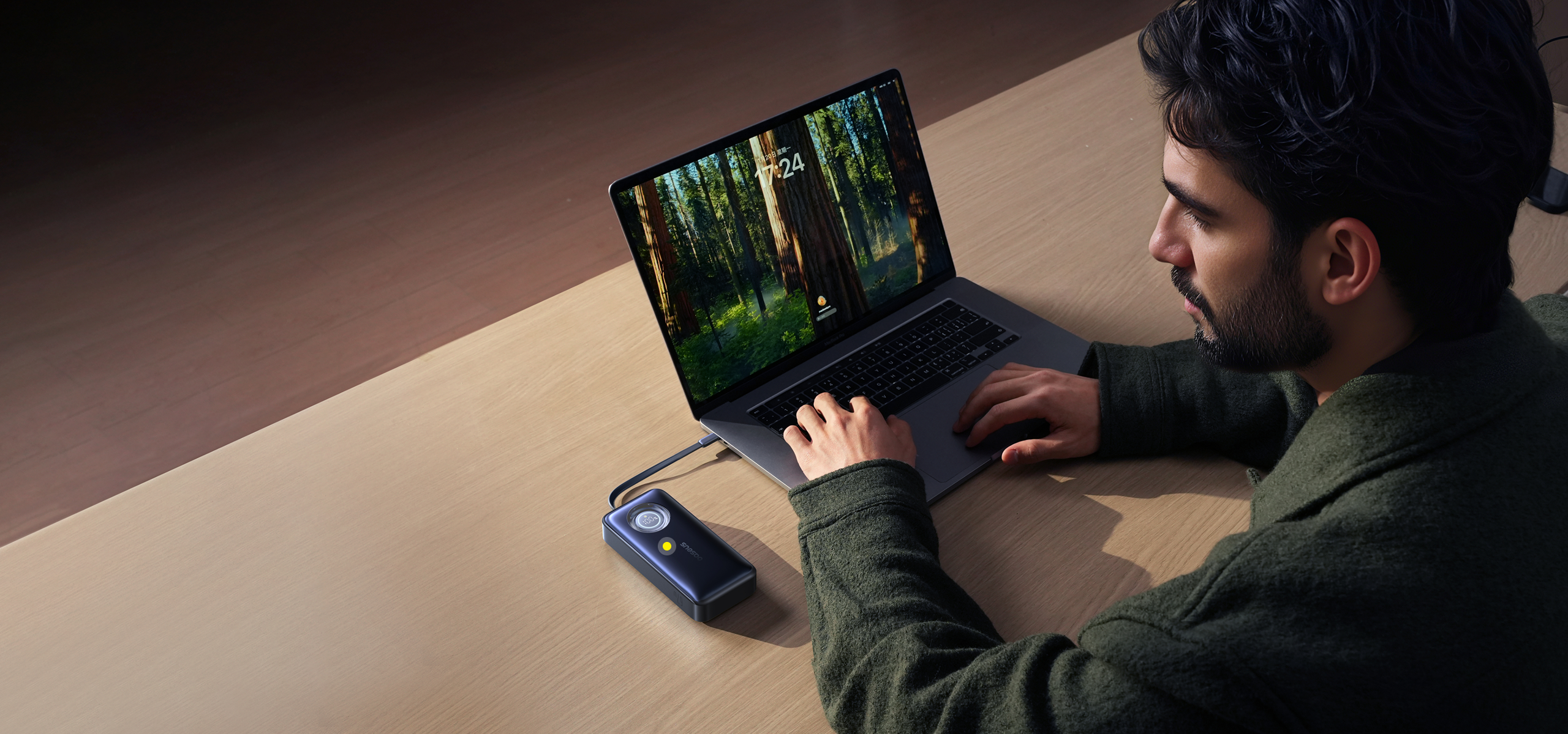 Baseus EnerCore CR11 Power Bank with Retractable USB-C Cable charging laptop