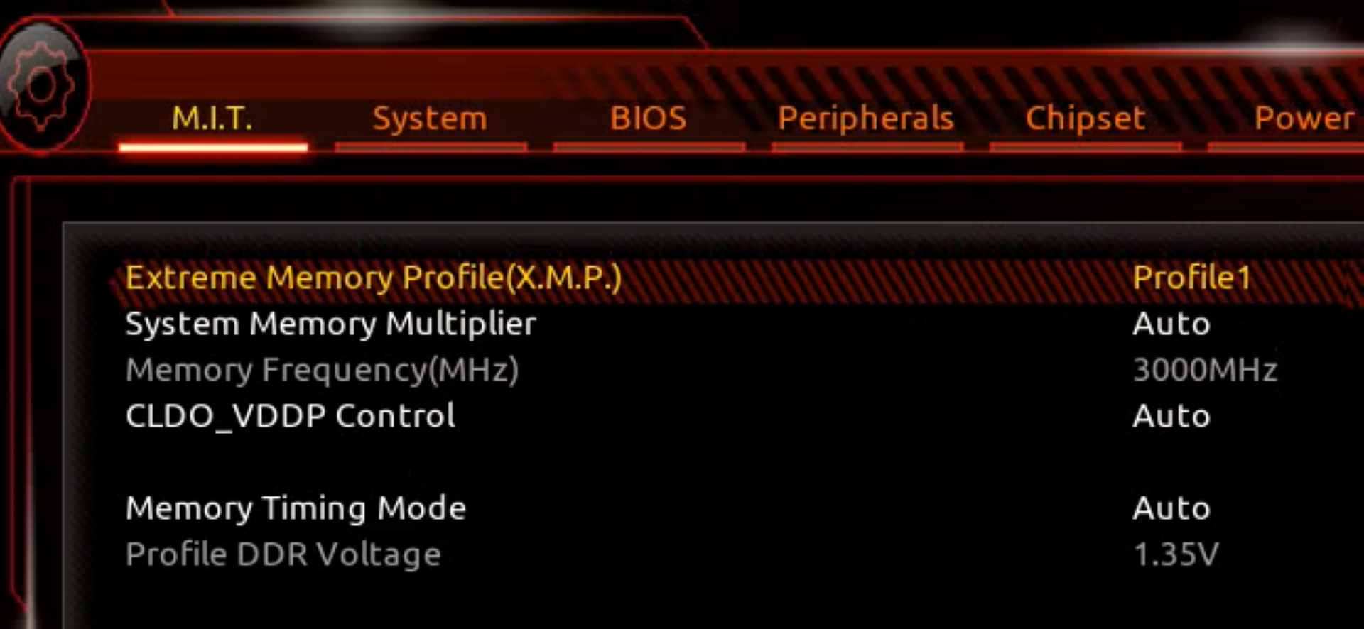 A screenshot of an Extreme Memory Profile for overclocking.