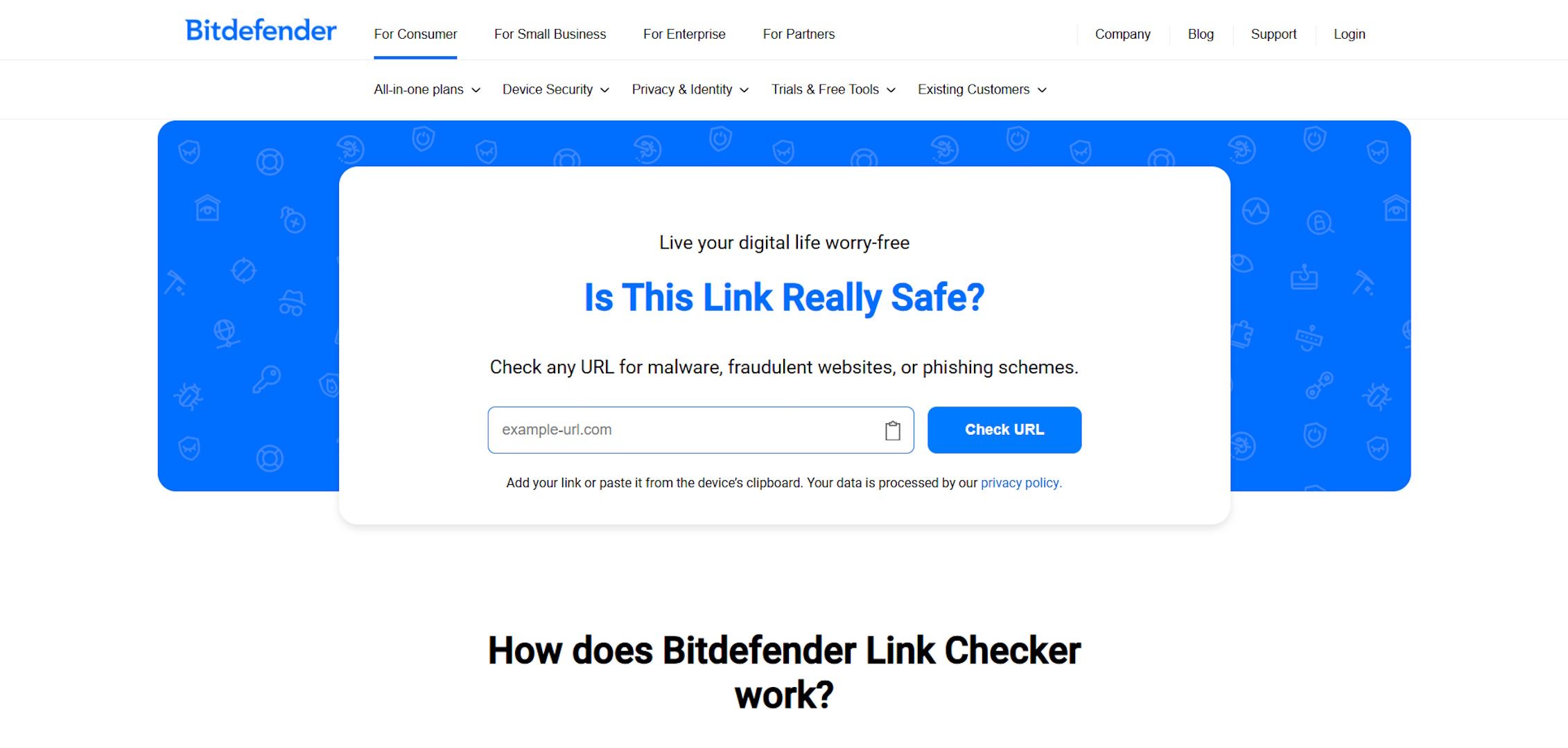Image showing Bitdefender Link Checker homepage