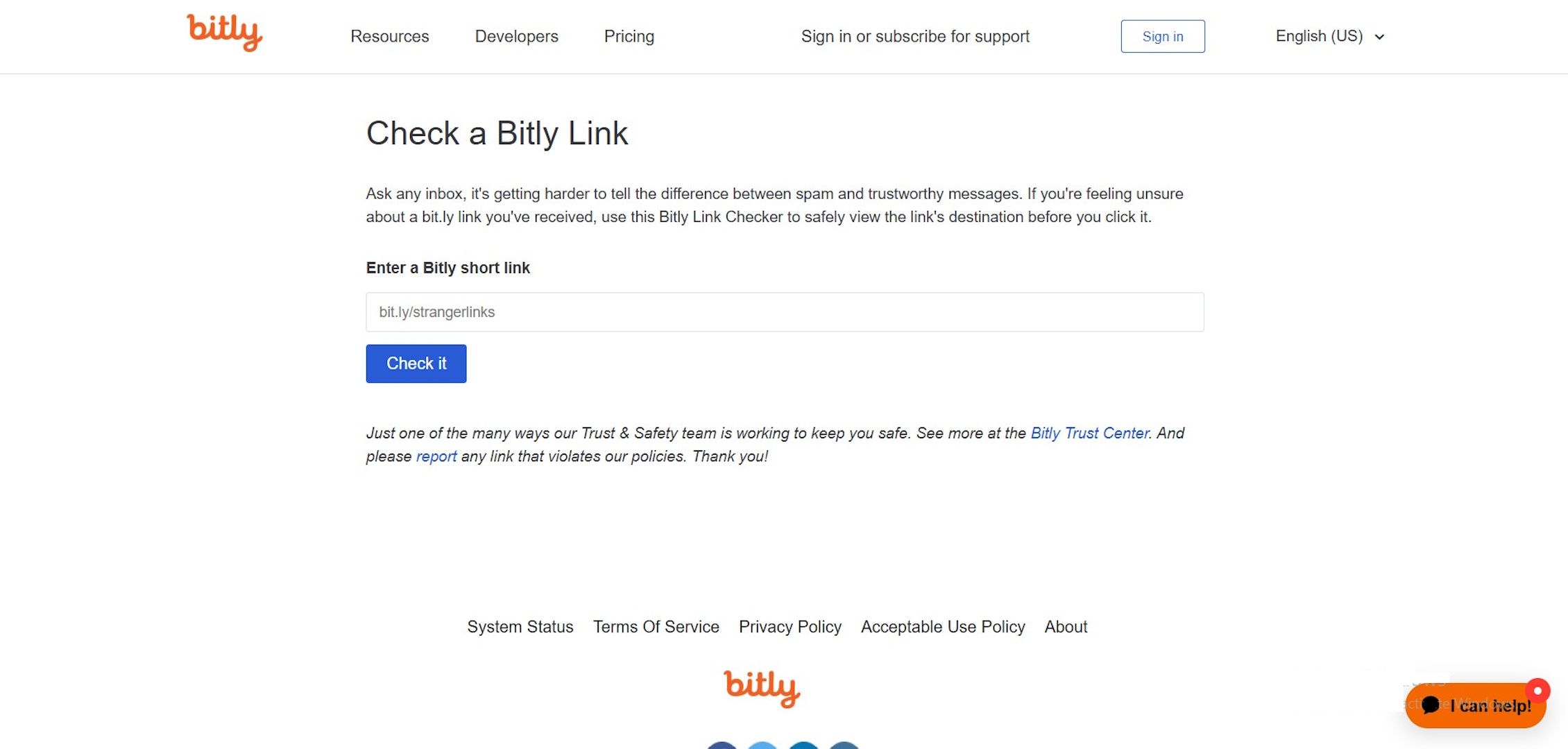 Image showing Bitly Link Checker homepage