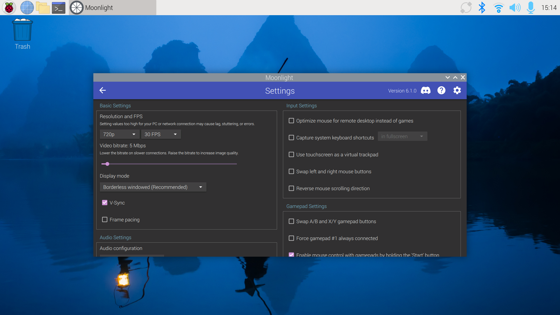 Changing the streaming quality and bitrate in Moonlight.
