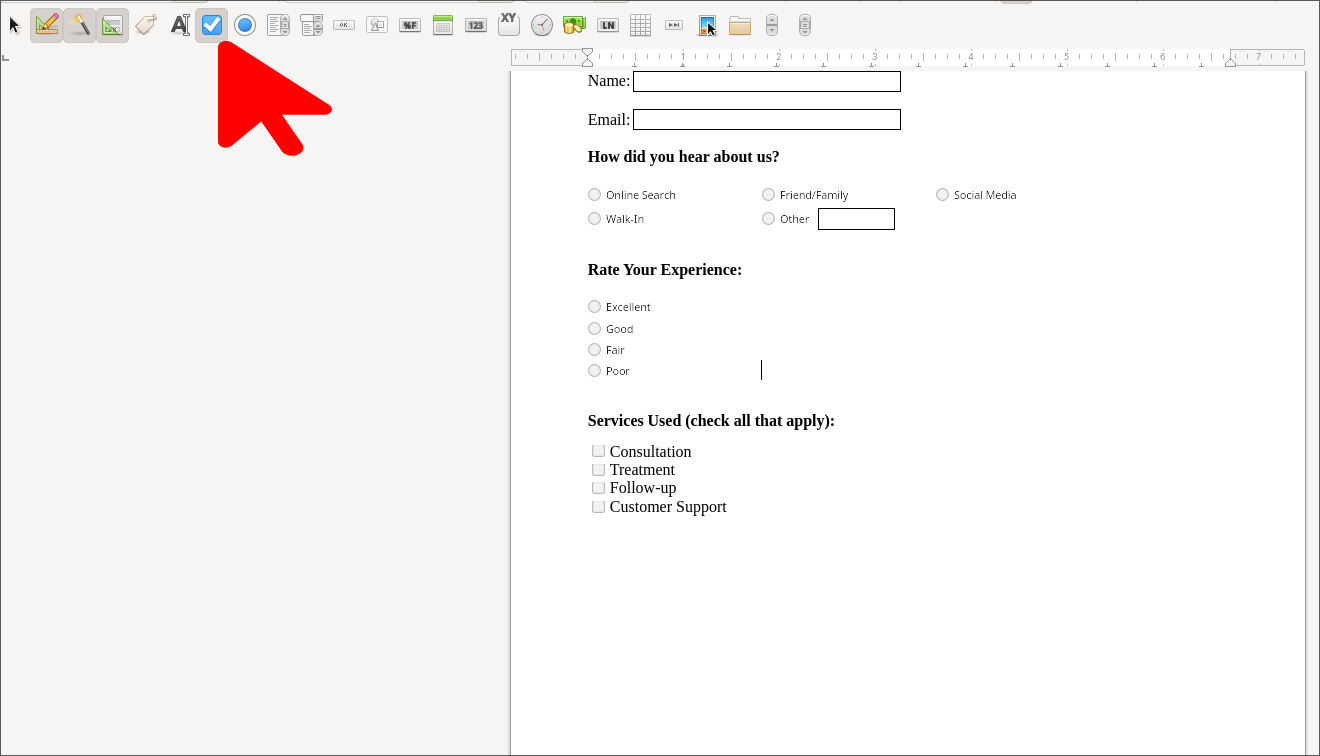 Creating check boxes in Libre Writer.