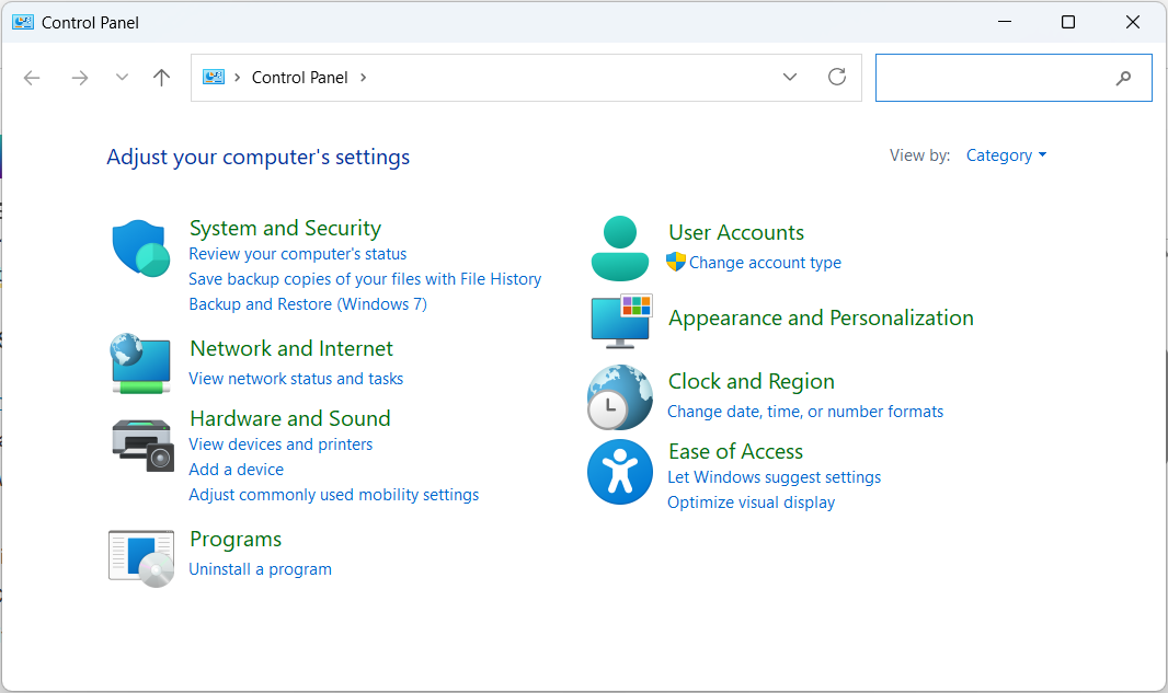 The Control Panel on Windows 11.