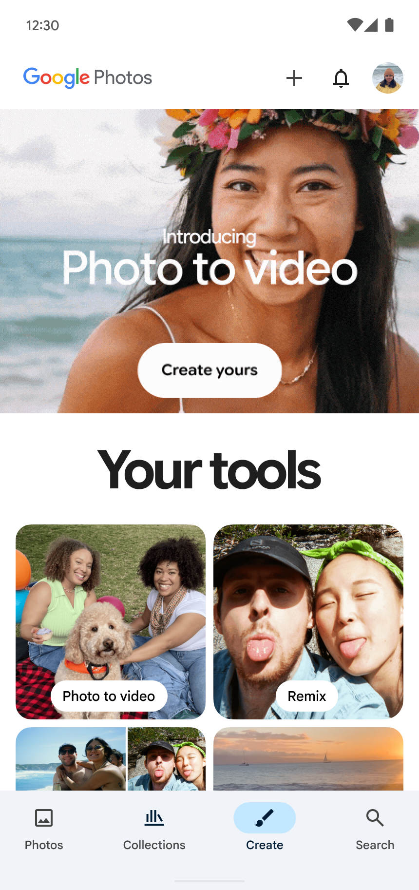 Create tab in Google Photos
