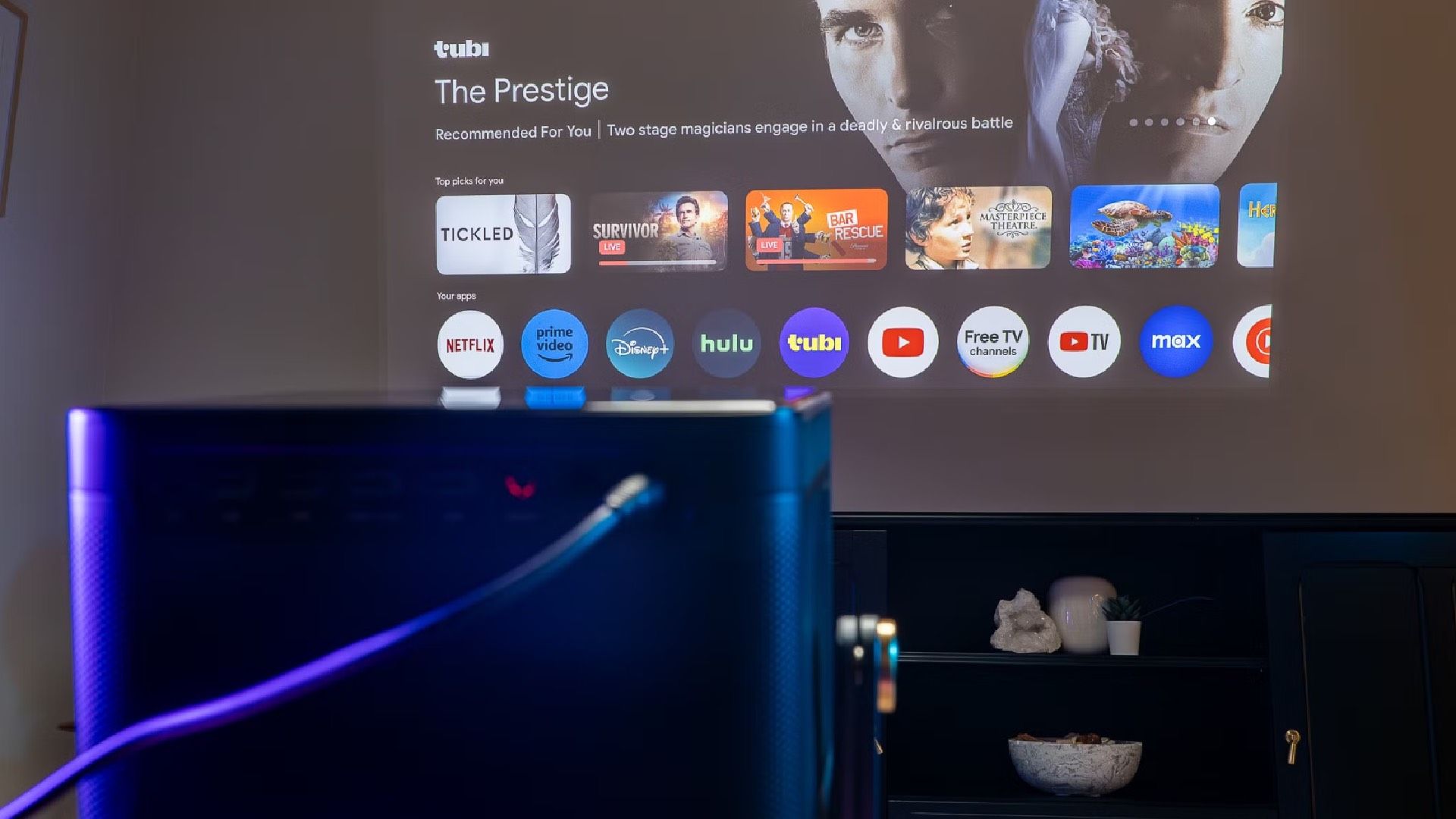 The Dangbei Mars Pro 2 projector on.