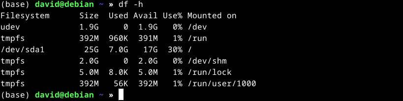 df -h вывод в терминале Linux.