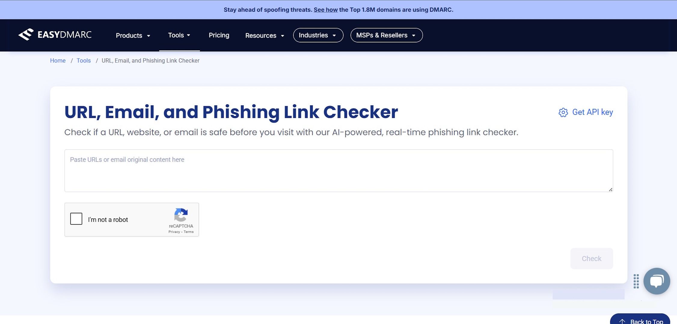 Image showing EasyDMARC Link Checker homepage