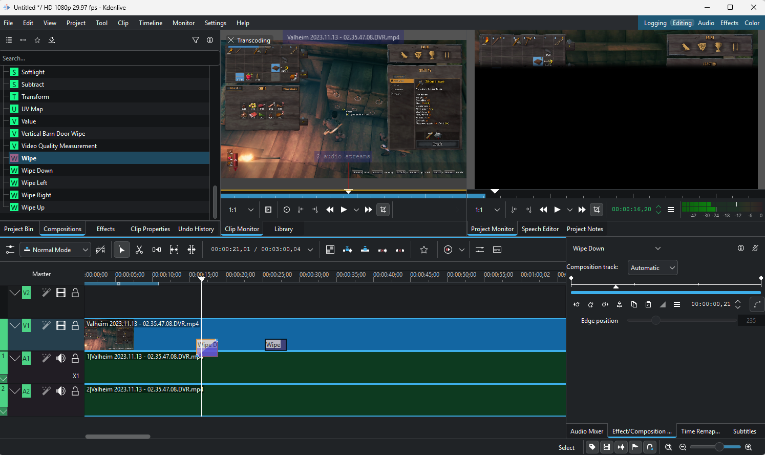 Editing Valheim footage in Kdenlive. 