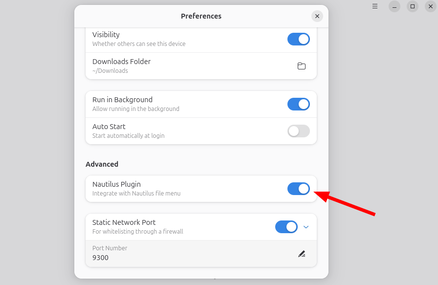 Activation of Nautilus integration plugin on Linux customer package preferences