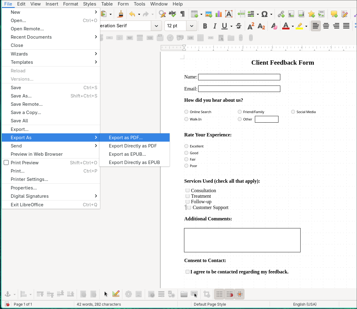 Using Libre Writer's export features.