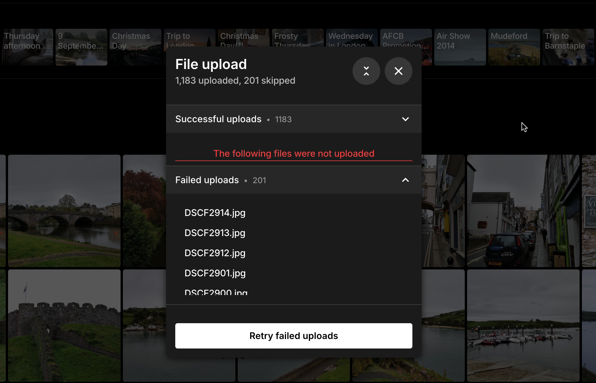 Failed uploads.