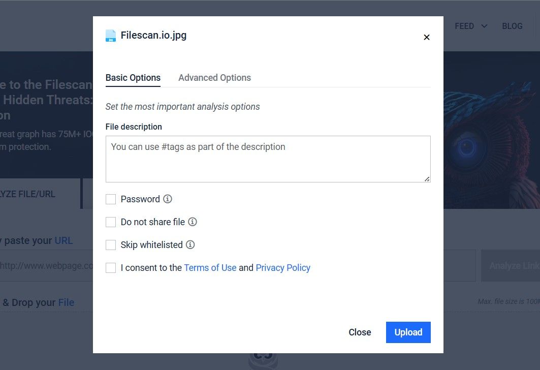 Image showing Filescan.io file upload process