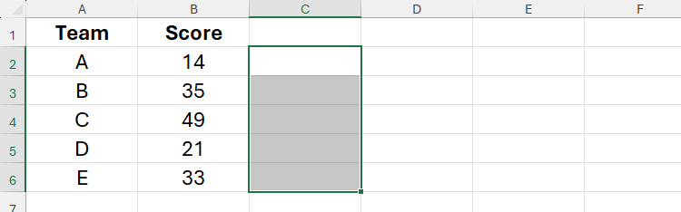 Five cells containing invisible values in Excel are selected.