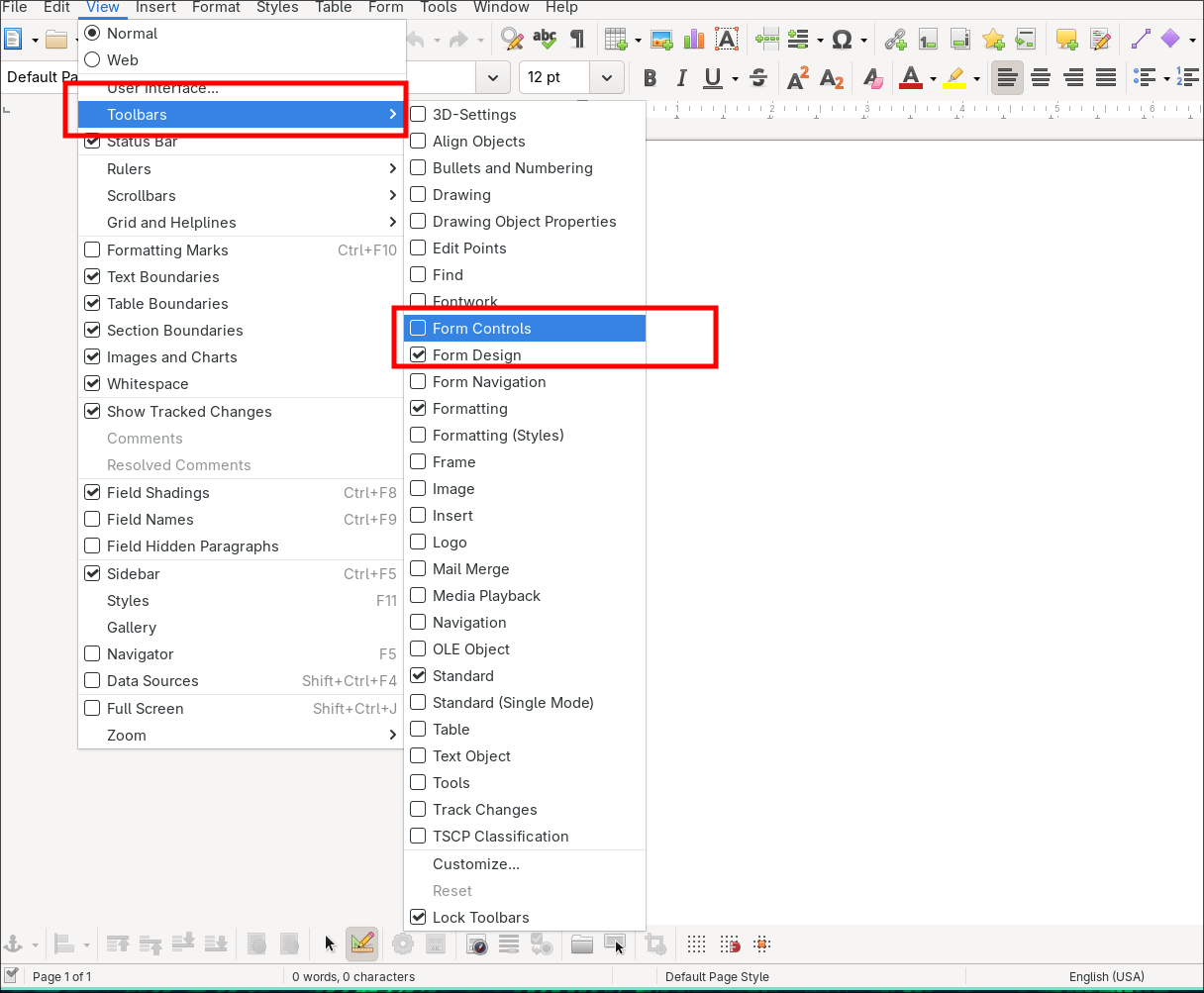 Enabling the Form Control and Designer toolbars.