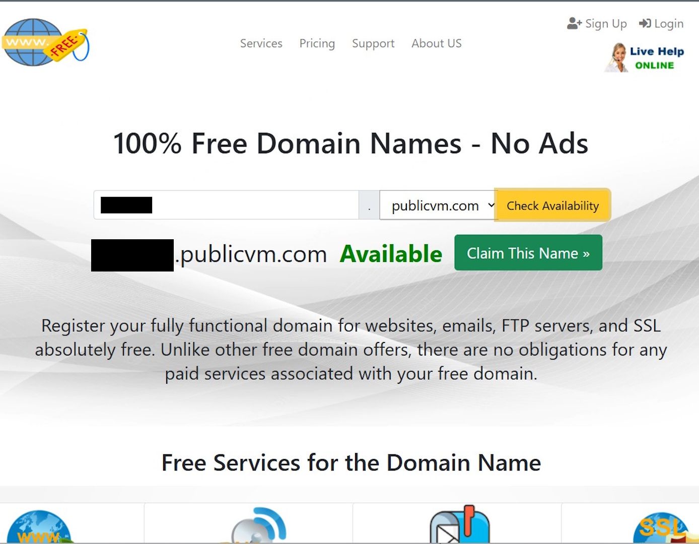 Image showing Free Domain free domain registration page