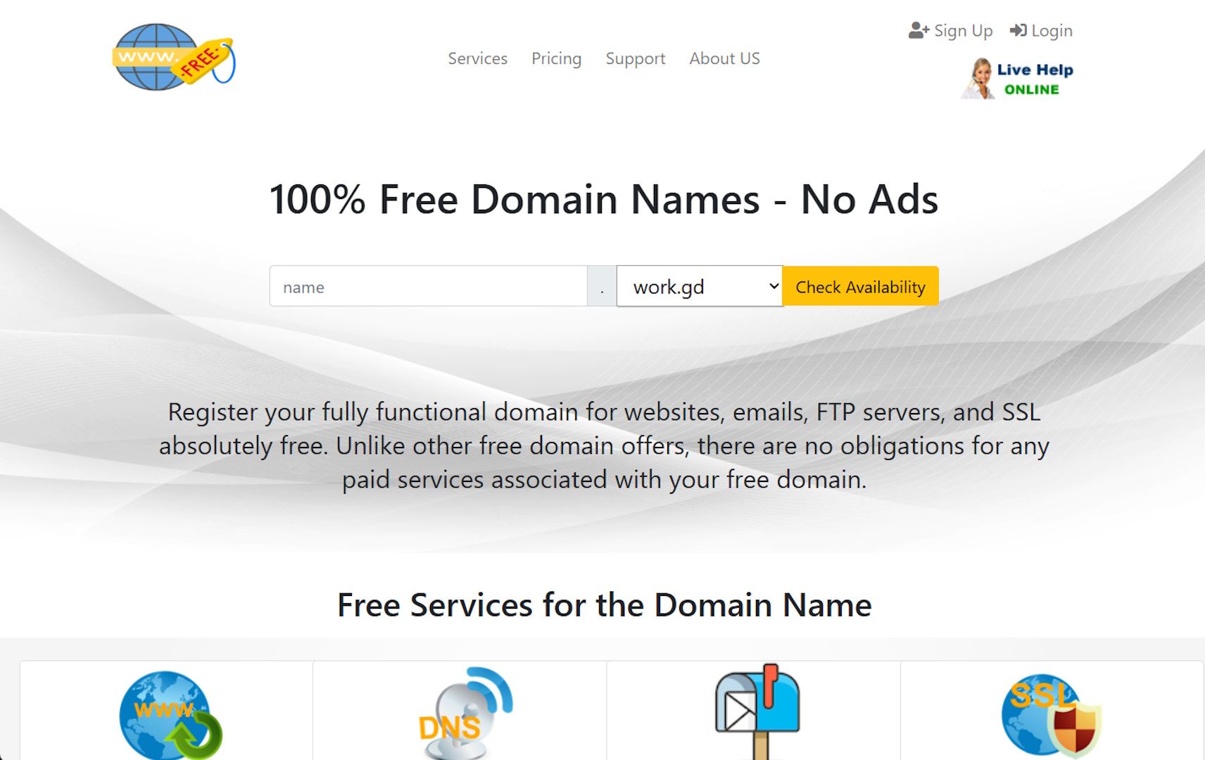 Image showing Free Domain homepage