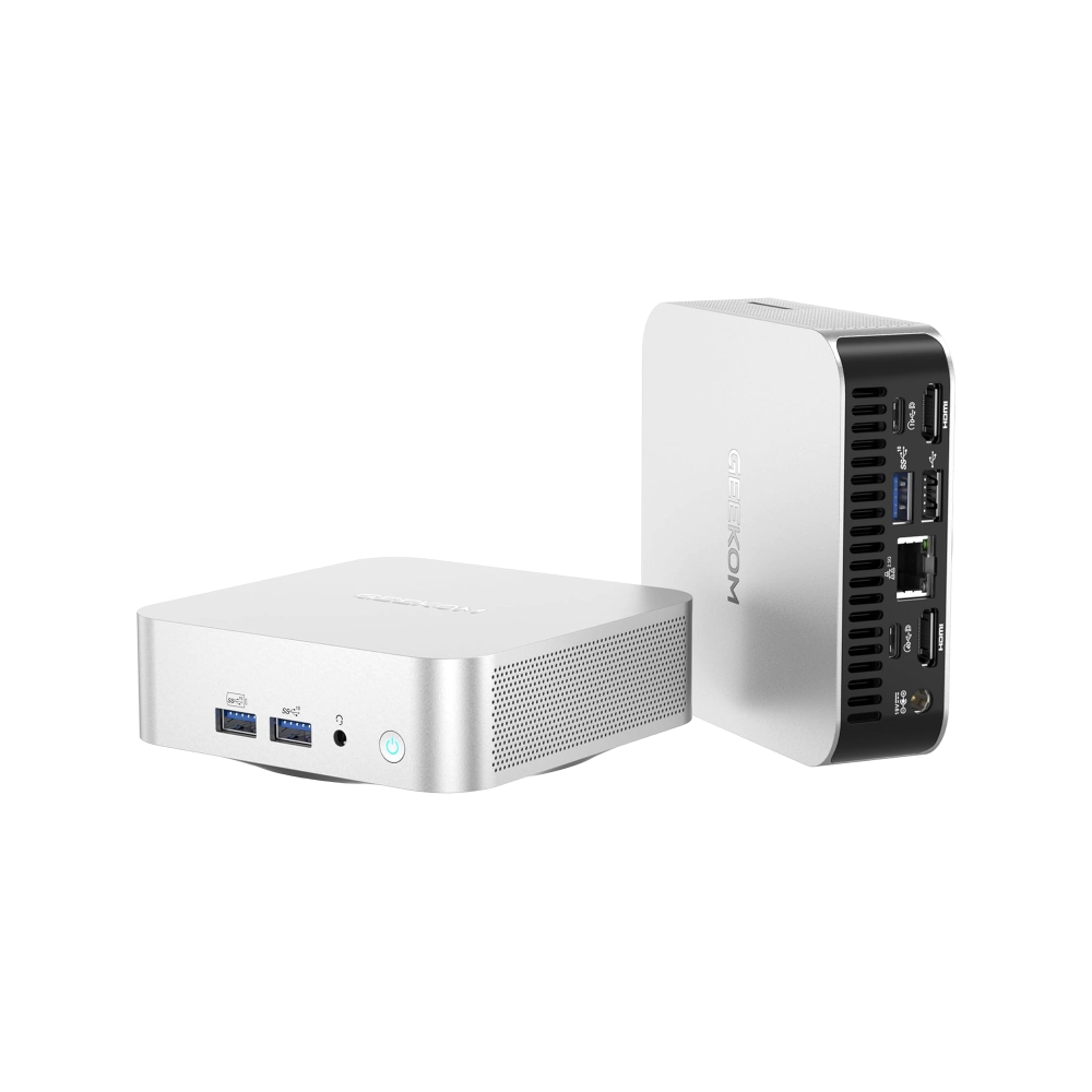 The GEEKOM A6 displayed at two different angles. 