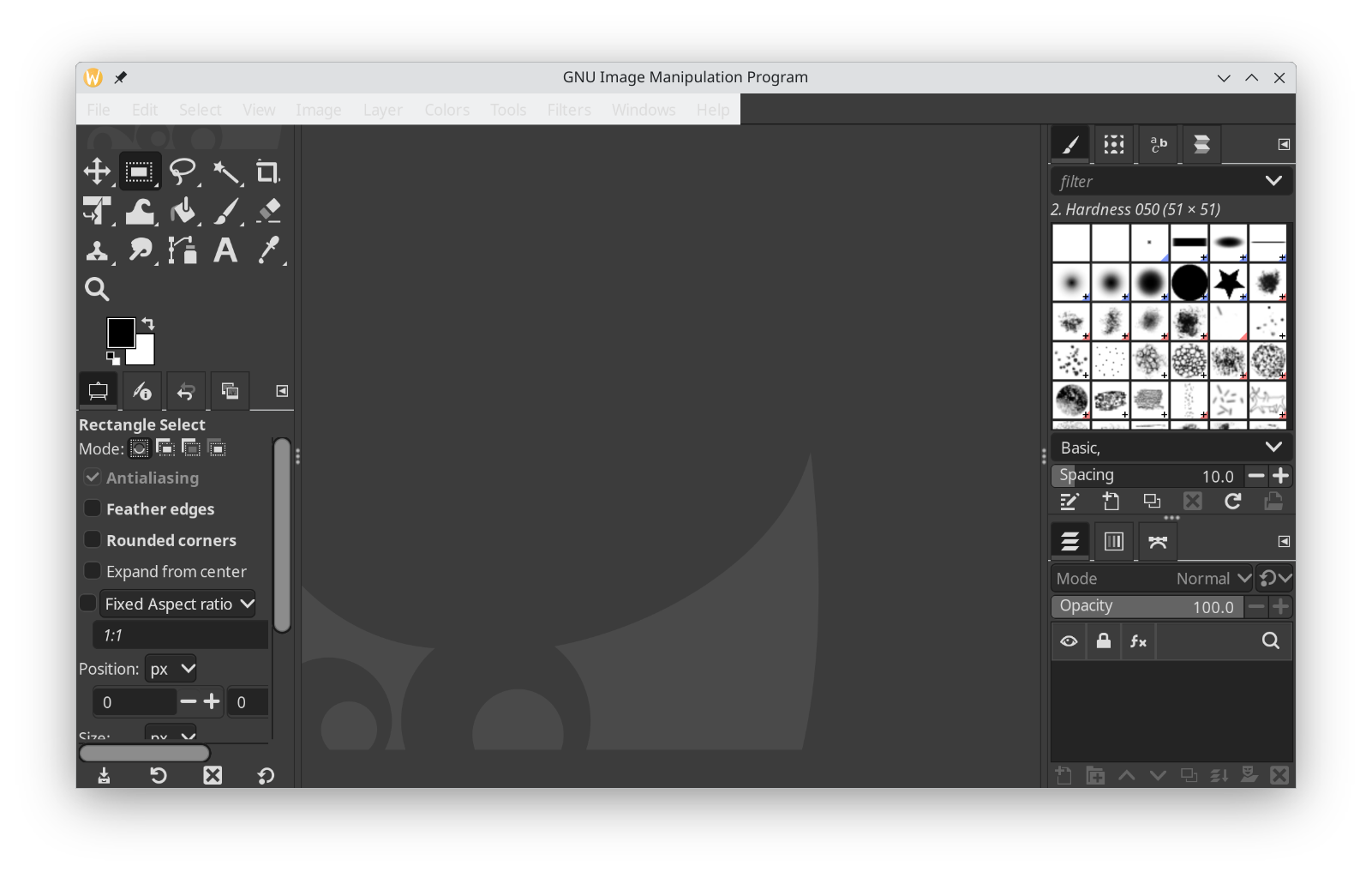 The default GIMP interface.