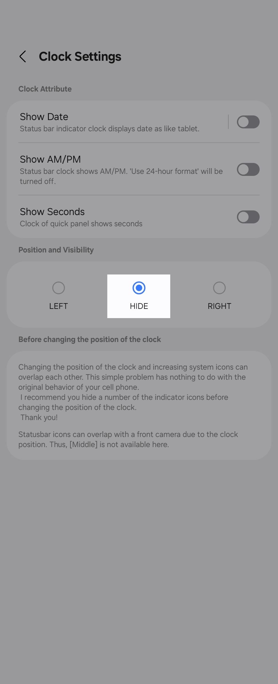 Скрытие часов из строки состояния через Good Lock.