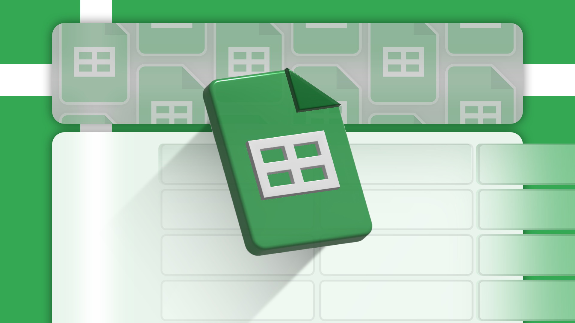 Illustration of the Google Sheets logo floating above a stylized spreadsheet interface, with repeated logo icons in the background.