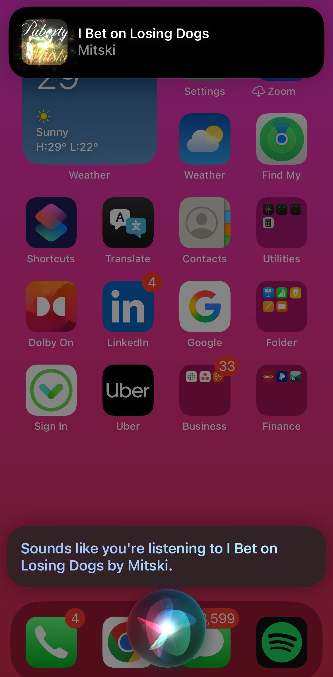 Using Siri to identify a song.