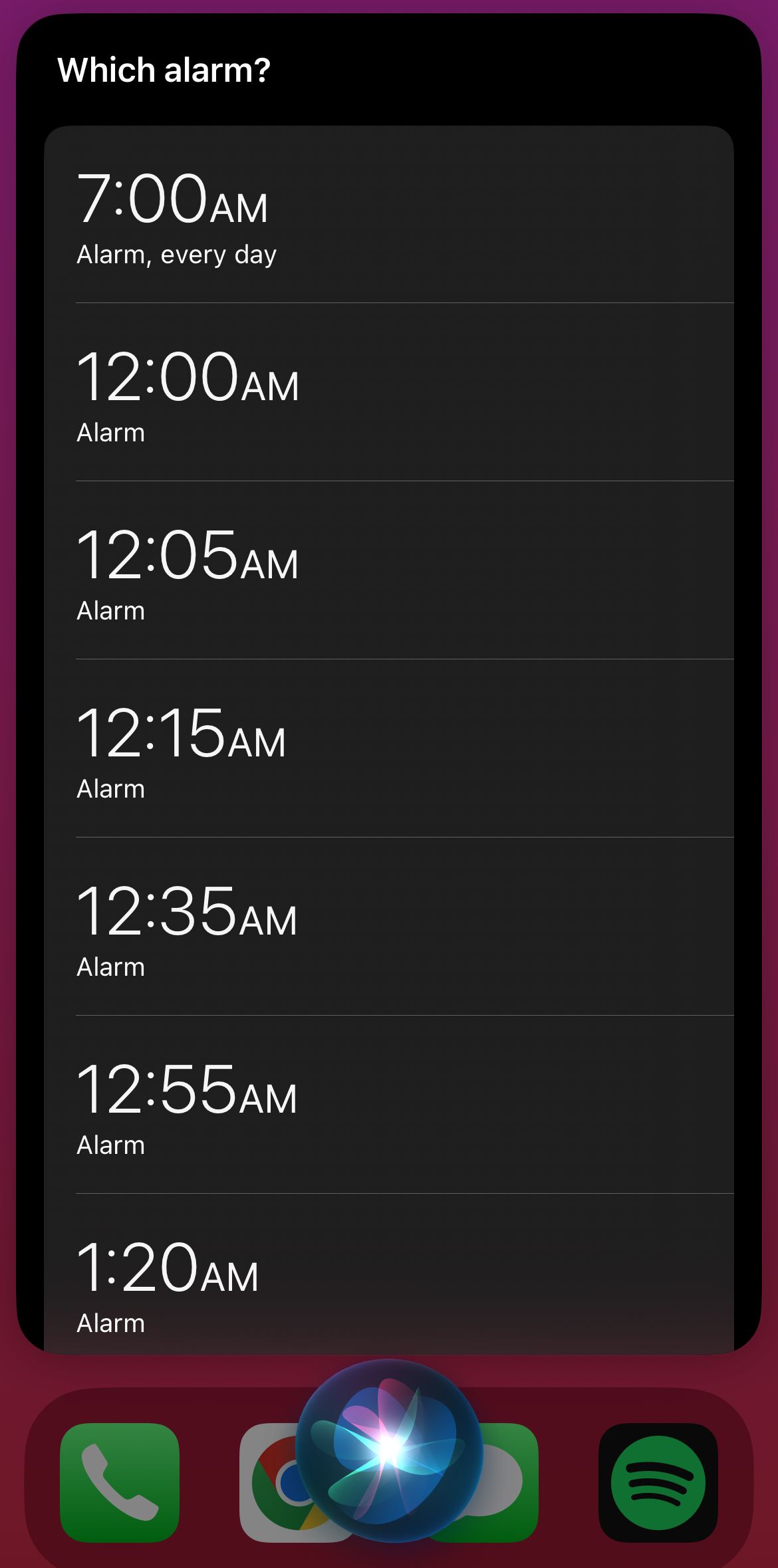 Deleting alarms with Siri.