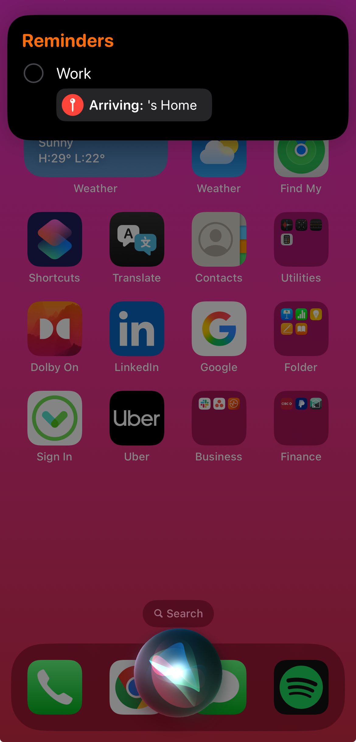 Setting location-based reminders using Siri.