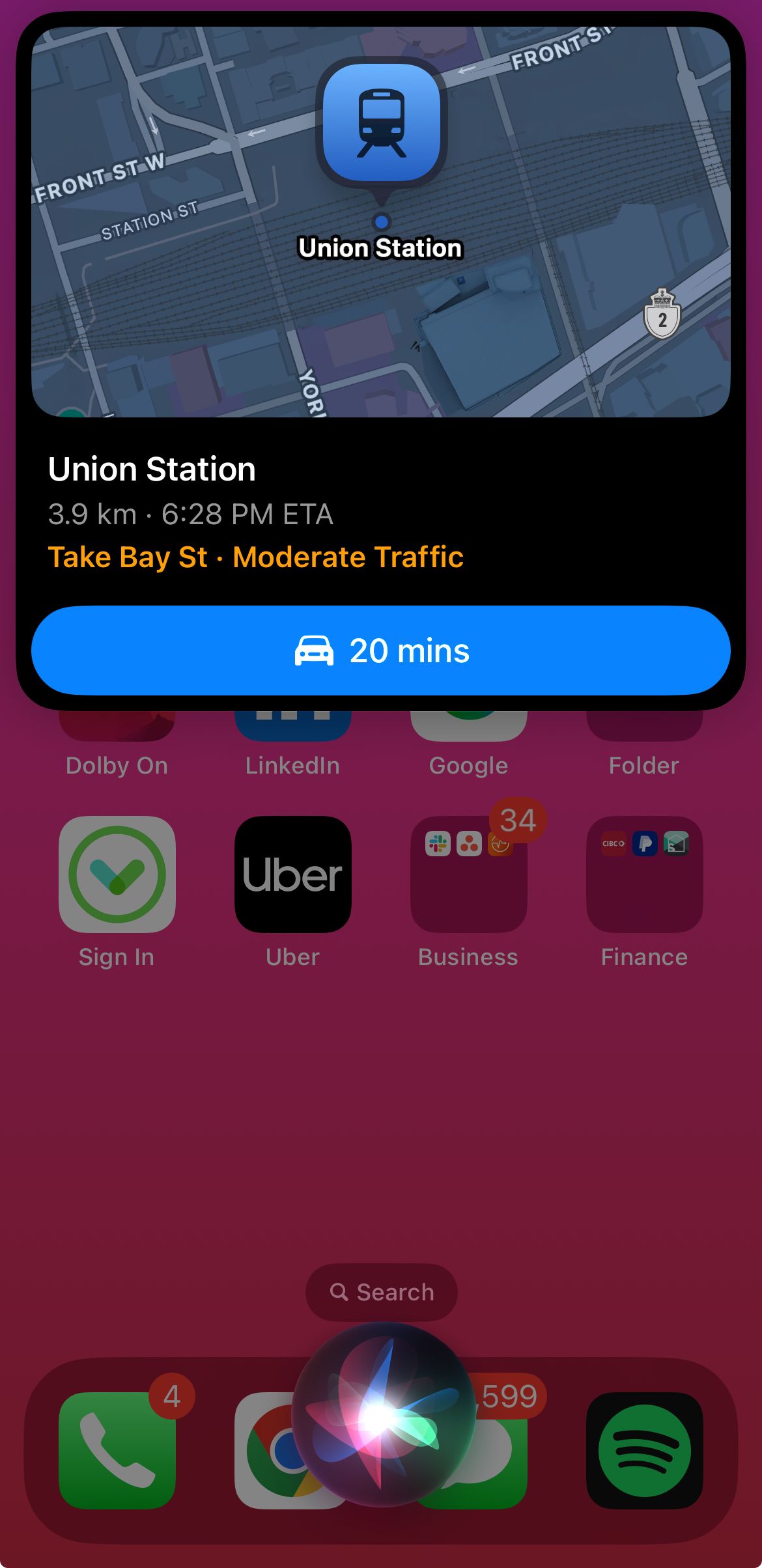 Checking traffic and ETA using Siri.