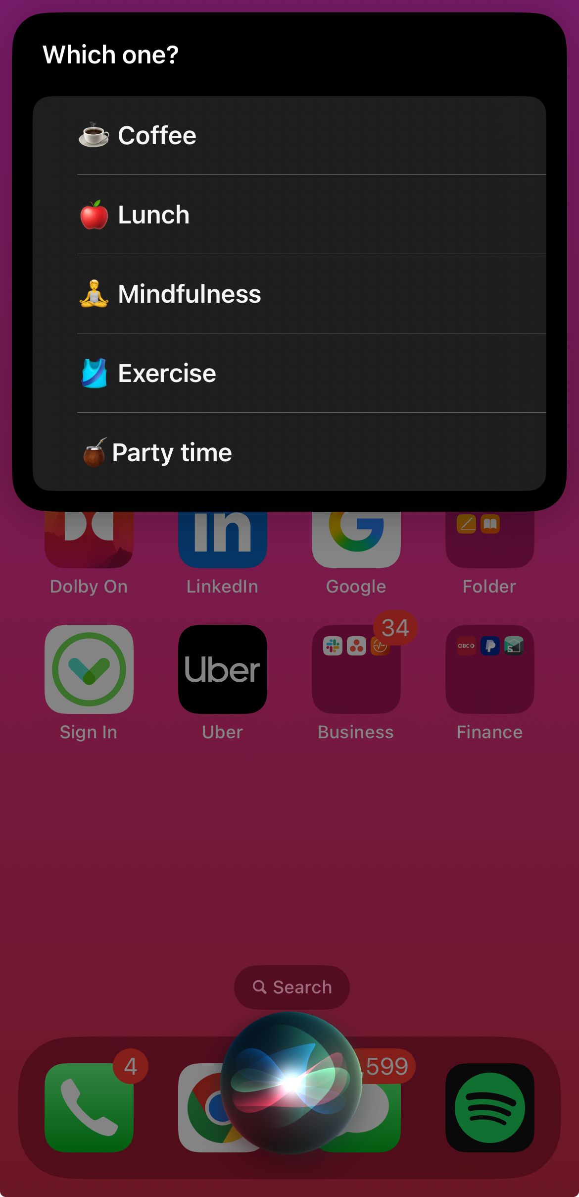 Triggering the Break Timer shortcut using Siri.