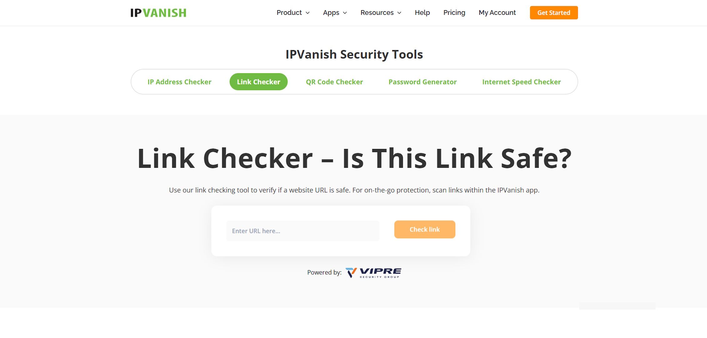 Image showing IPVanish Link Checker homepage