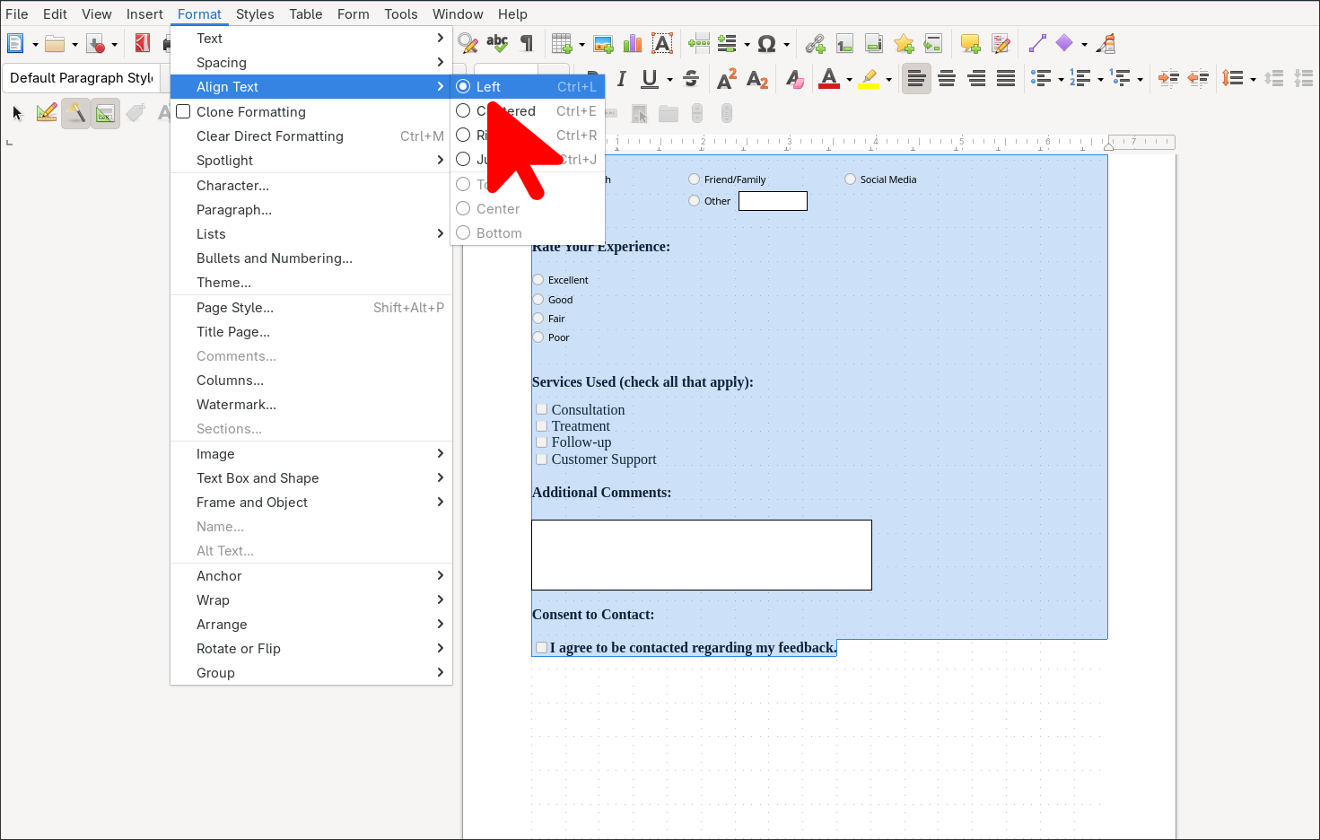 Left aligning my form text.