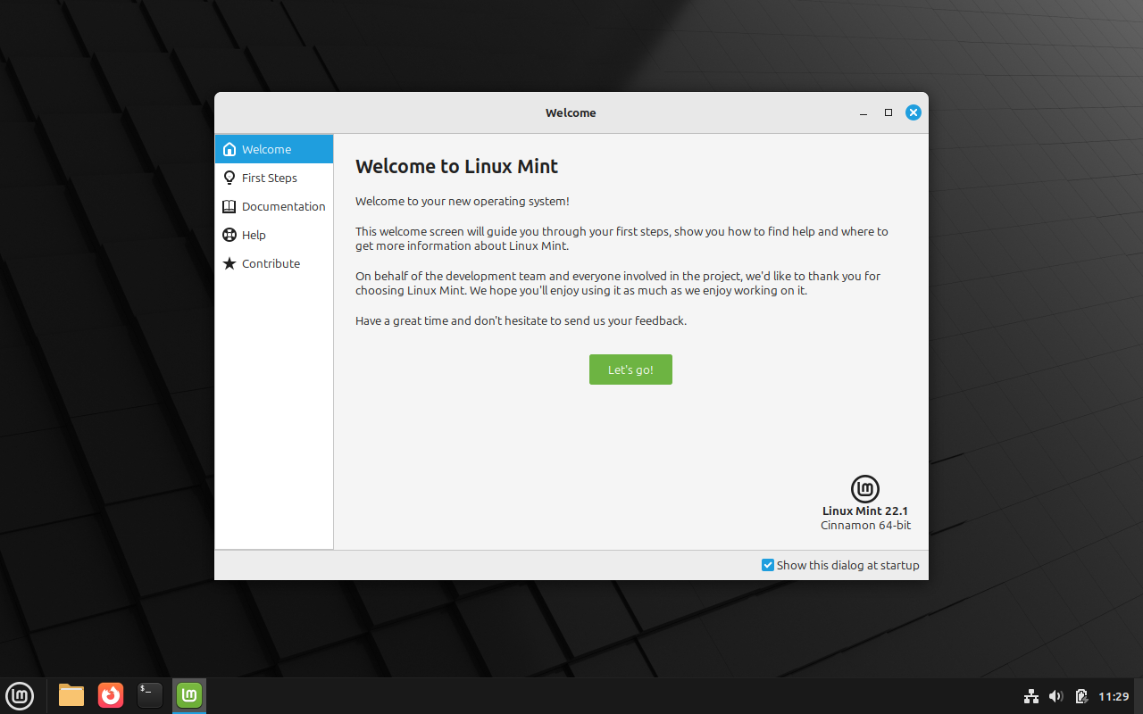Linux Mint first run welcome application.