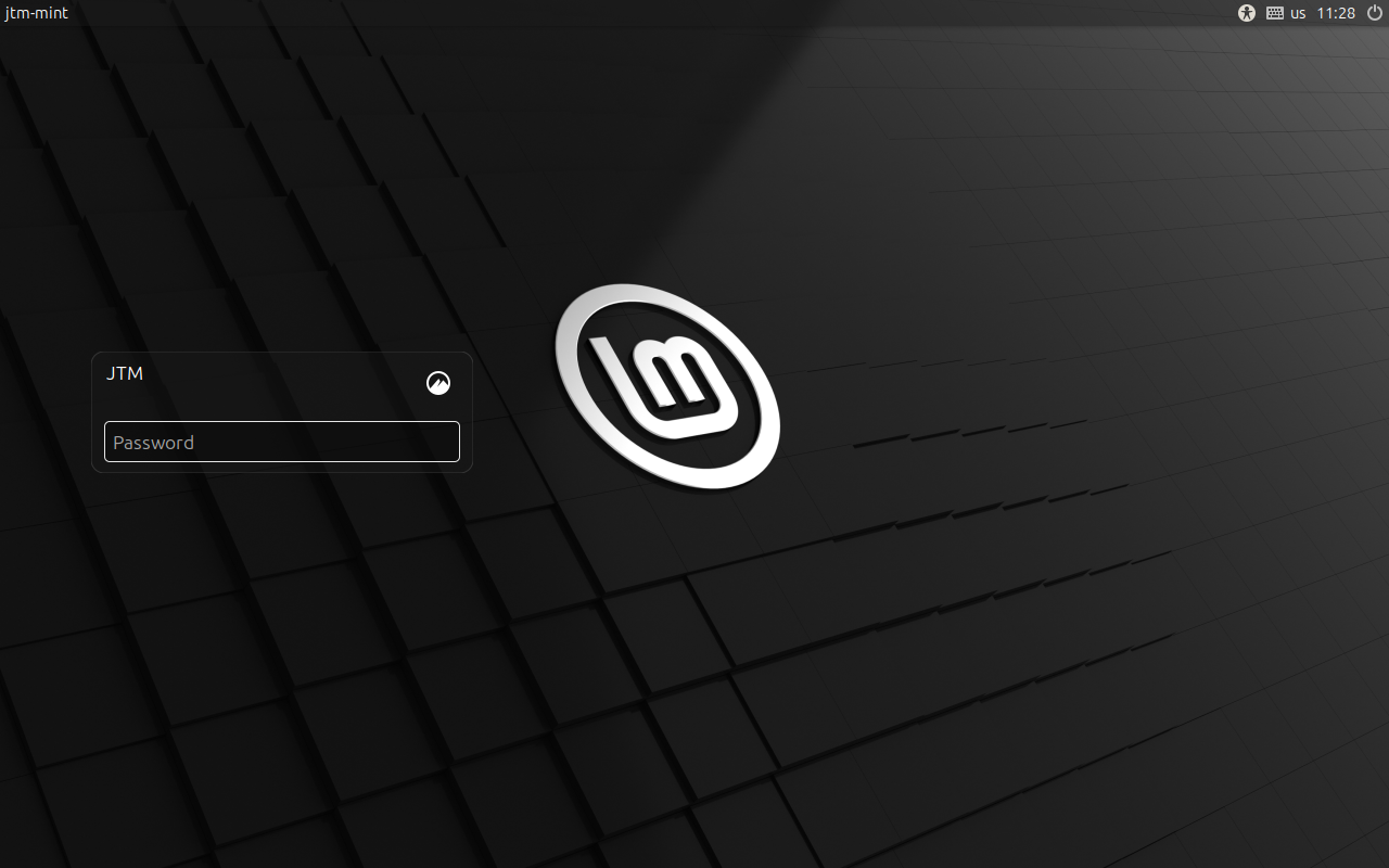Linux Mint initial login screen.