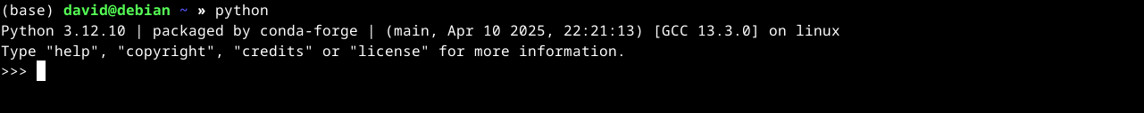 Python interpreter from Mamba running in the Linux terminal.